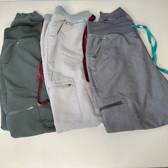 Figs Scrub Pants Large Zamora High Waist Jogger Medical Lot of 3 Gray - Picture 1 of 14